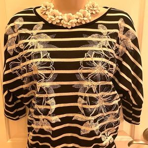 Beautiful black & White stripes Top with white embroidery.